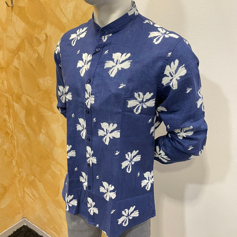 Image of Camicia misto lino fiori OverD