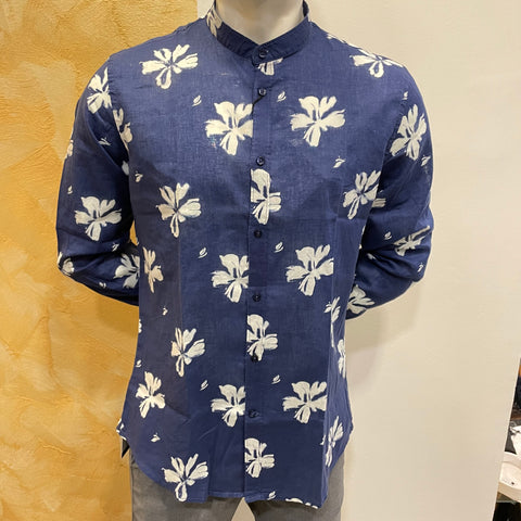Image of Camicia misto lino fiori OverD