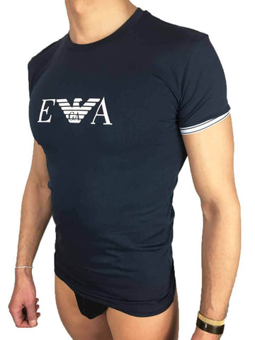 Image of T-shirt emporio armani underwear uomo maglietta stretta slim girocollo shop online blu