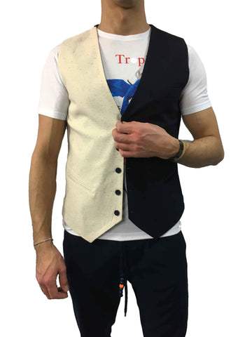 Image of Gilet Over-D uomo shop online blu beige elegante smanicato classico Torino