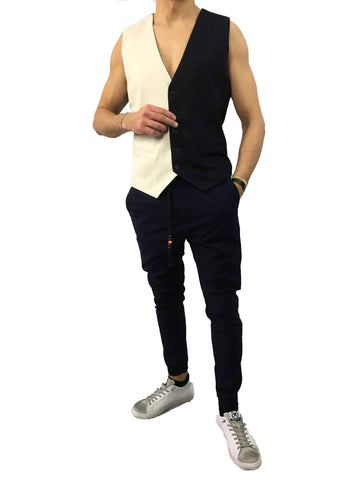 Image of Gilet Over-D uomo shop online blu beige elegante smanicato classico Torino