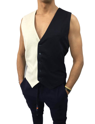 Image of Gilet Over-D uomo shop online blu beige elegante smanicato classico Torino