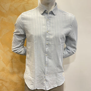Camicia misto lino riga azzurra OverD