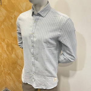 Camicia misto lino riga azzurra OverD