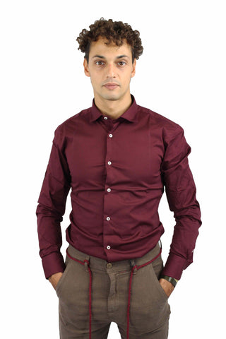 Image of Camicia uomo Over-D shop online camicie eleganti bordeaux slim cotone