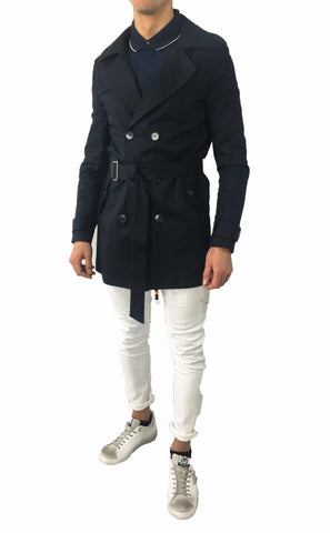 Image of Trench Over-D spolverino uomo shop online lungo blu impermeabile antivento doppiopetto cappotto soprabito Torino