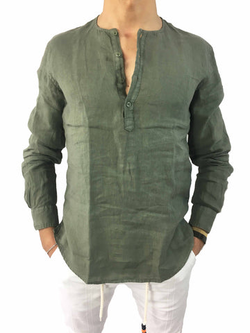 Image of Camicia Outfit uomo shop online camicie verde lino collo coreana serafino