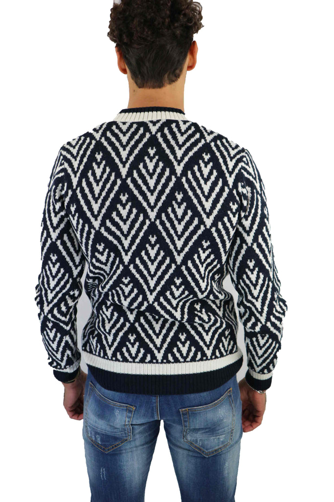 maglione uomo retois maglia lana fantasia blu girocollo maglioni sweater shop online saldi