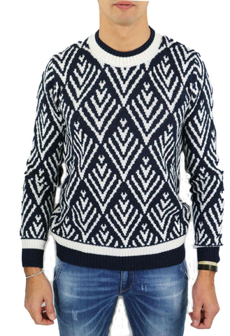 Image of maglione uomo retois maglia lana fantasia blu girocollo maglioni sweater shop online saldi