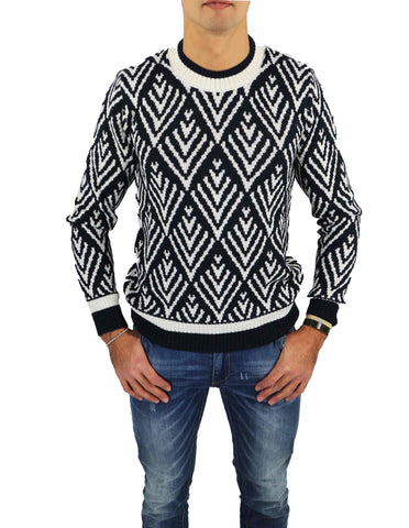 Image of maglione uomo retois maglia lana fantasia blu girocollo maglioni sweater shop online saldi