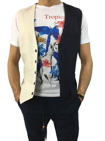 Image of Gilet Over-D uomo shop online blu beige elegante smanicato classico Torino