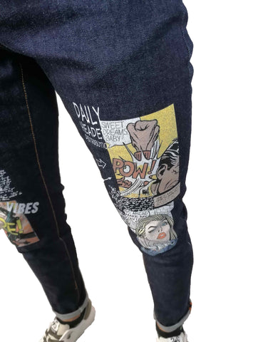 Image of jeans over-d uomo shop online slim skinny denim stretti comics blu Torino