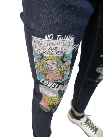 Image of jeans over-d uomo shop online slim skinny denim stretti comics blu Torino